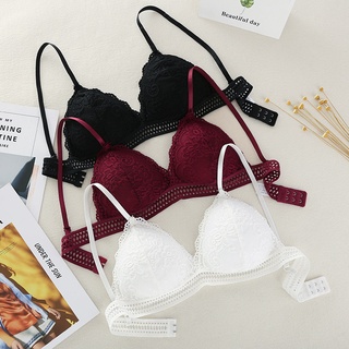 Thin French Style Bralette Lace Wireless Triangle Cup Women Lingerie Soft Bra Seamless Deep V Underwear