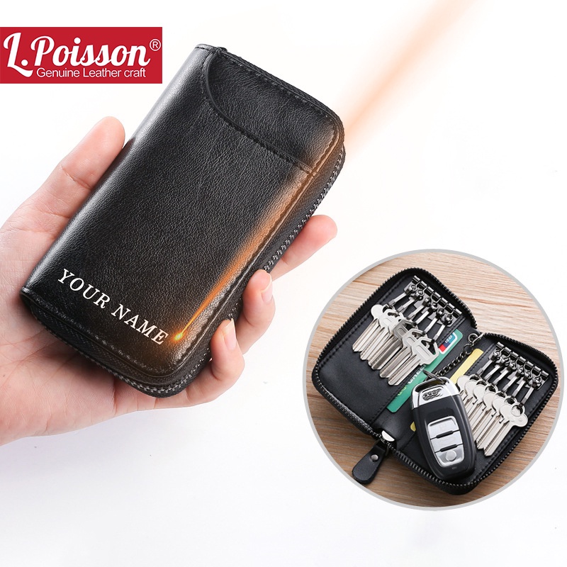 House Keeper Key Wallet Cow Leather Key Ring Credit Card Holder Large Capacity Unisex Key Bag