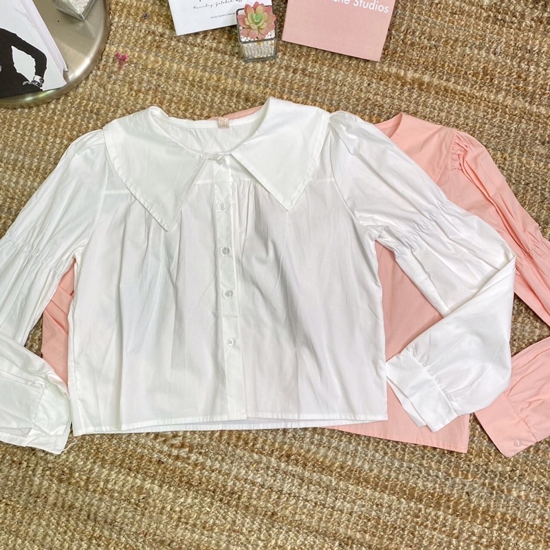 UW069🌷✨🍦เสื้อเชิ้ตคอปกแขนยาว แต่งสม็อกแขน สไตล์เกาหลี 🏷 Siwa shop