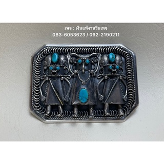 เทอร์ควอยซ์ อัญมณีเเท้ Vintage Kachina Dancer Belt Buckle Turquoise Sterling Silver