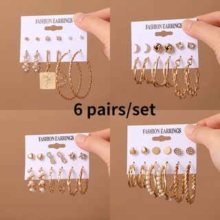 6 Pairs/set Geometric Pearl Set Earrings Female Simple Butterfly Love Ear Ring Combination Jewelry Gift