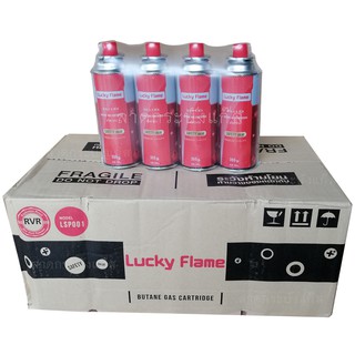 Lucky Flame แก๊สกระป๋องบิวเทน [⚡ขายราคาส่ง⚡ซื้อยกลัง📦 1 ลัง : 28 กป.] ความจุกระป๋องละ 250กรัม ยี่ห้อลัคกี้เฟรม