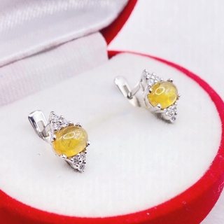 N6424 ต่างหูพลอยบุษราคัมแท้  ( Yellow sapphire ) แบบอิงลิชล็อค ตัวเรือนเงินแท้ 925 ชุบทองคำขาว