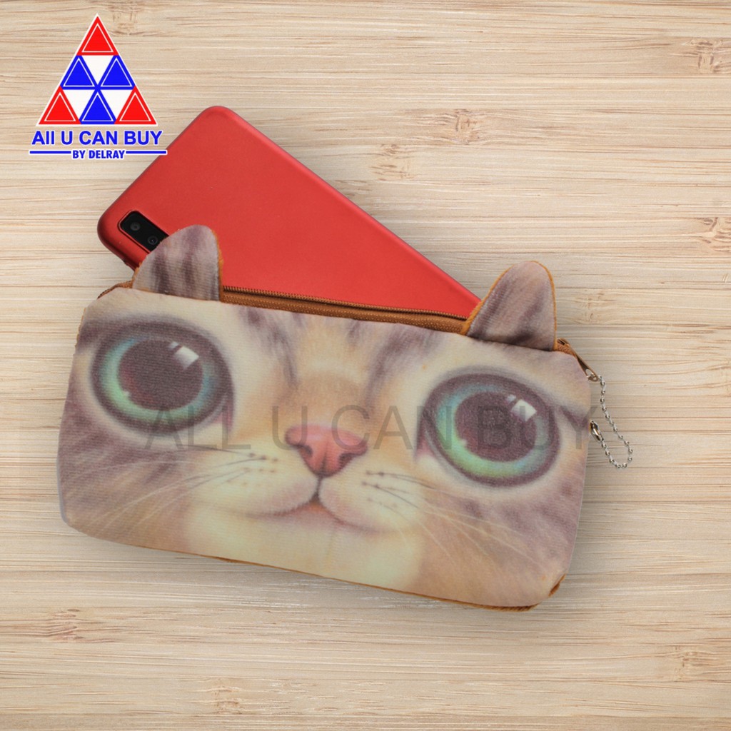 ALL U CAN BUY กระเป๋าถือ กระเป๋าใส่เหรียญ ลายแมวสีน้ำตาล