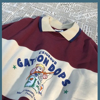 【In stock】Cotton 2020 American vintage old-fashioned sweater women's tide brand Japanese wide bear print POLO