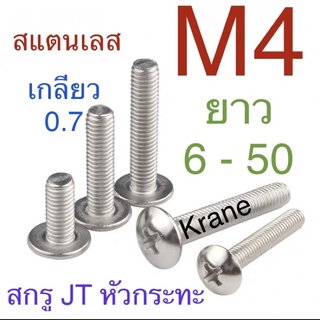 สกรู JT สแตนเลส M4 ยาว 6 - 50 มิล หัวกระทะ