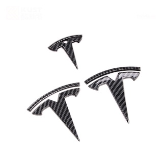 Tesla อุปกรณ์เสริม3cs Logo Sticker for Tesla Model 3 Y Emblems Carbon Fiber ABS Steering Wheel Front Rear Tail Trunk Log