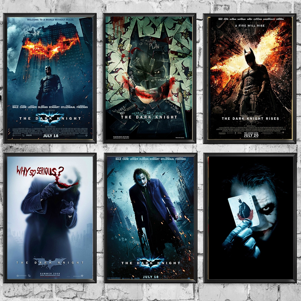 Joker Batman Dark Knight Superheroes ภาพยนตร์โปสเตอร์ศิลปะพิมพ์ภาพผนังสําหรับห้องนั่งเล่นตกแต่ง