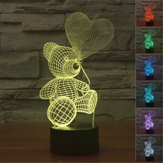 โคมไฟตั้งโต๊ะ LED รูปหมี 3D ไล่โทนสี 7 สี ชาร์จ USB