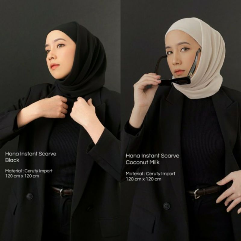 (READY To SEND) Hana Instant Scarve Black & กะทิ by Daisy.id x Ameliaelle