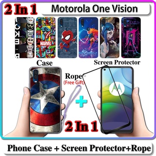 2 IN 1 เคส Motorola One Vision เคส พร้อมกระจกนิรภัยกันรอยหน้าจอโค้งเซรามิค LOL และฮีโร่