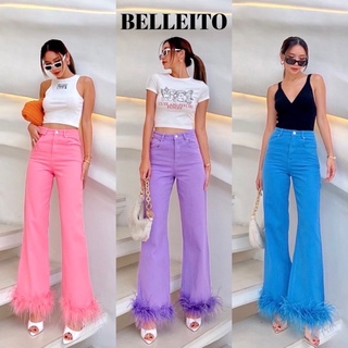 New!!! กางเกงยีนส์ขายาวทรงเอวสูงทรงสวยแต่ง detail ขน fur ชายขา by BELLEITO งานสวยจัดด่วนค่ะ
