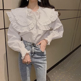 💜zuzu💜เสื้อเชิ้ตตัวหลวมแขนยาวมีกระดุมผู้หญิง