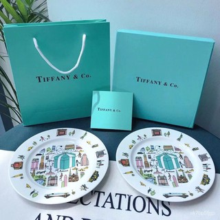 Tiffany Classic Blue Bow Platinum Plate Fifth Avenue Couple Pair Dishes and Plates Gift Box Packaging Wedding Gift qxq5