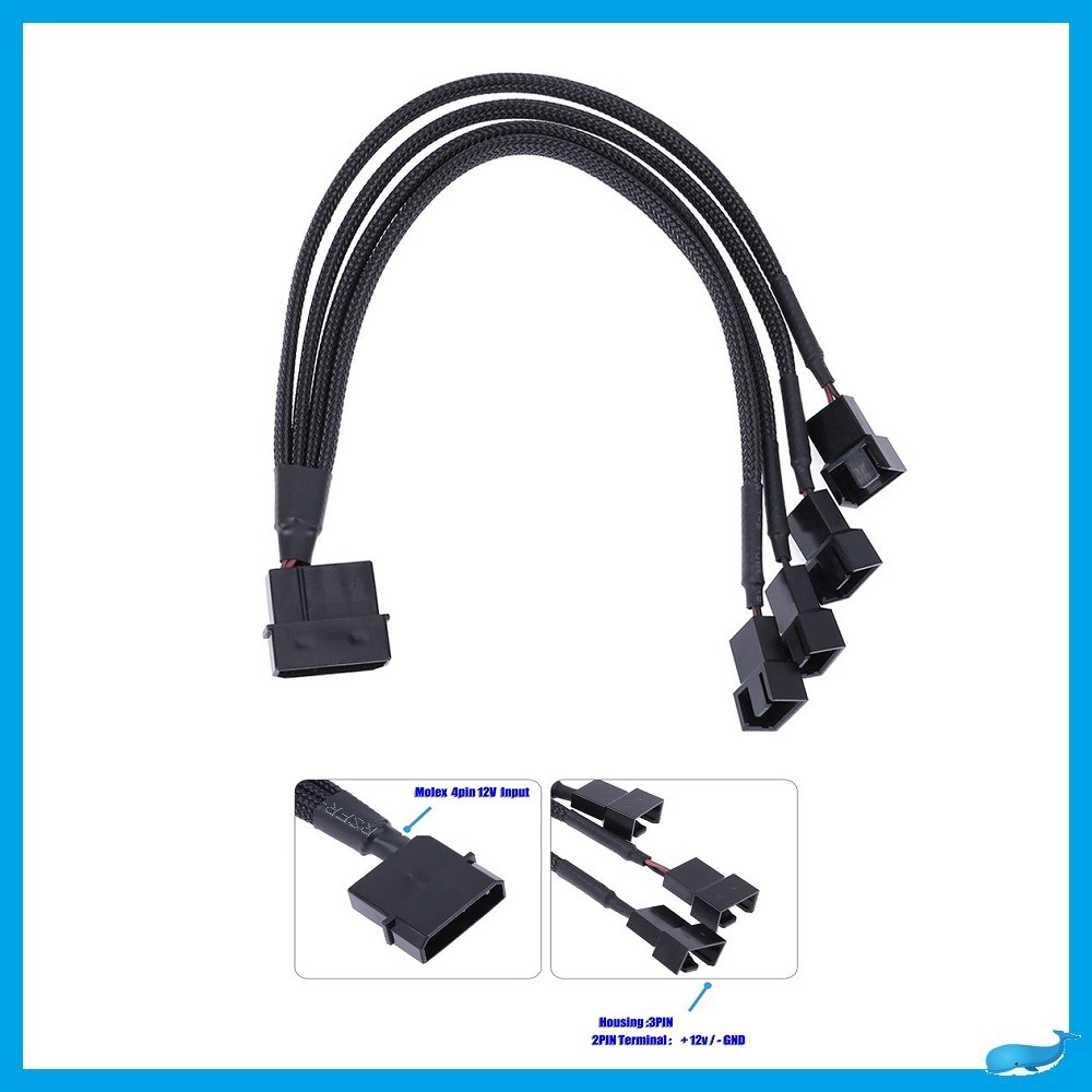 Molex IDE 4 Way Fan Splitter Cable Adapter to 2 Pin PWM ใช้งานร่วมกับ 3 พินและ 4 พิน PWM PC Cooling 