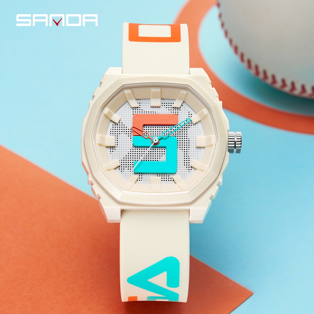 Sanda Explosion Model Pixel Neutral Wind นาฬิกาข้อมือควอตซ์แฟชั่น กันน้ํา สีพื้น สําหรับ Unisex 3206-5