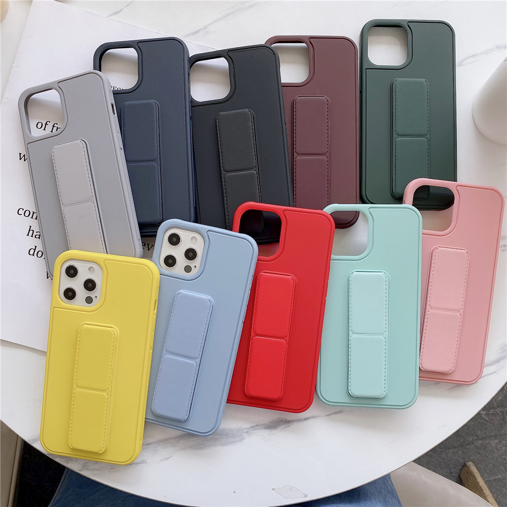 Candy Color เคส ไอโฟน Apple iPhone 12 Soft TPU+PC Case With Holder เคส iPhone 12 Pro Max เคสกันกระแทก iPhone 12 mini Mobile Phone Cover เคสแข็ง iPhone 11