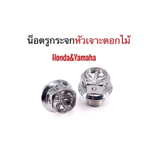 น็อตอุดรูกระจกสแตนเลส Honda/yamaha/xmax เจาะดอกไม้ คู่ละ