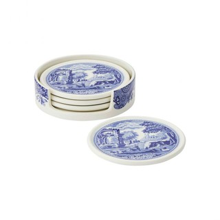 Spode Blue Italian Ceramic Coasters with Holder ชุดที่รองแก้ว