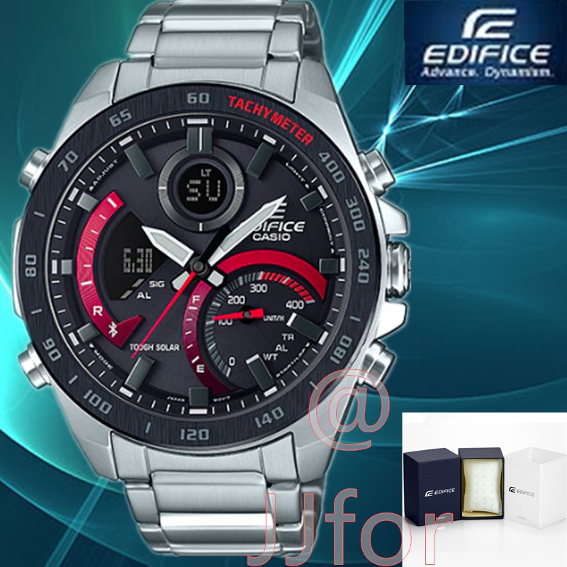 Casio Edifice นาฬิกาข้อมือผู้ชาย สายหนัง รุ่น ECB-900DB-1A(Red and Silver)