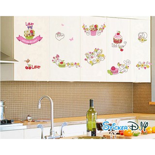 SALE Transparent wall sticker สติ๊กเกอร์ติดผนัง Love cakes (กว้าง140m.xสูง70cm.)