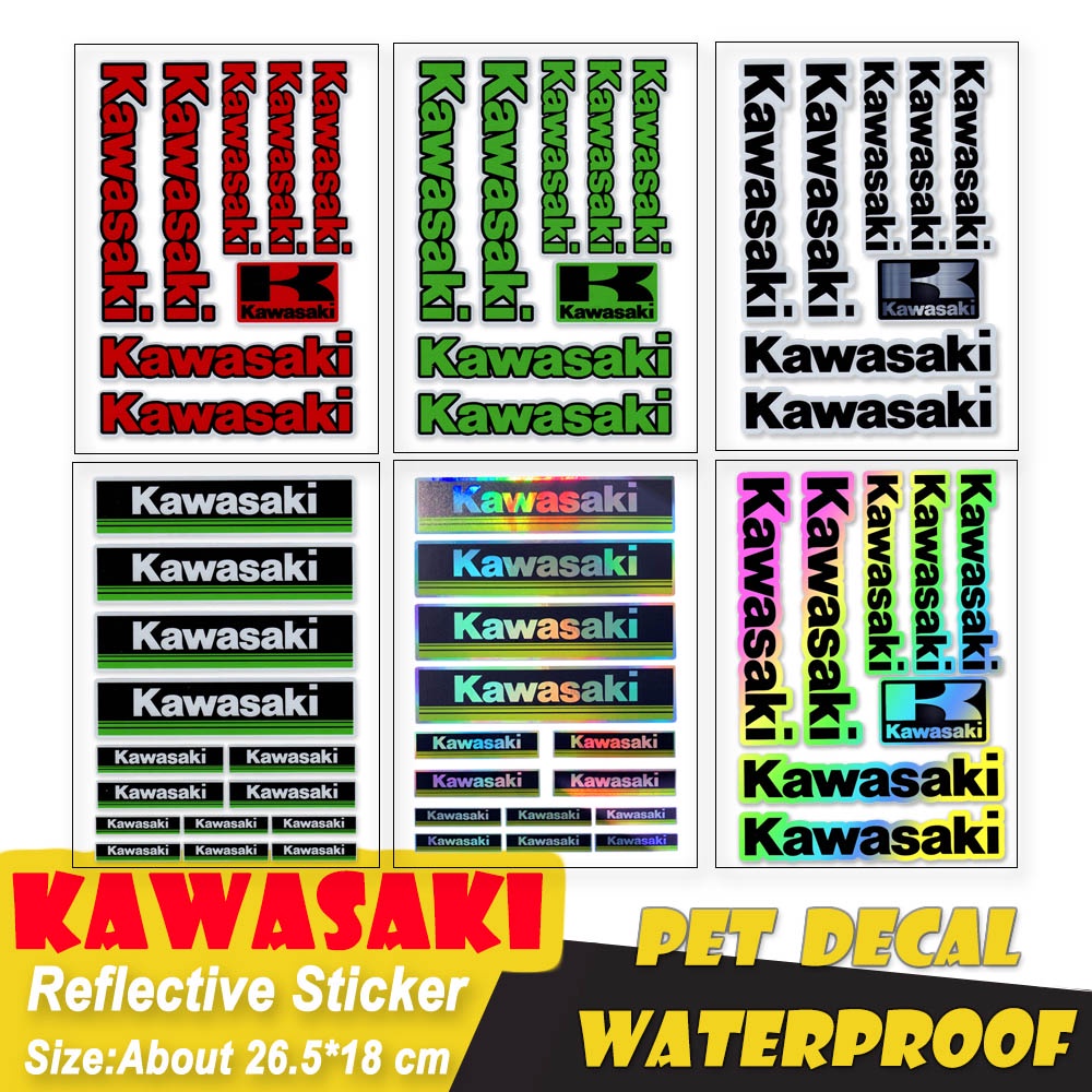 สินค้าพร้อมส่ง Kawasaki สติ๊กเกอร์สะท้อนแสง เลเซอร์ โลโก้ รูปลอก หมวกกันน็อค ตกแต่ง วิบาก สติ๊กเกอร์รถจักรยานยนต์