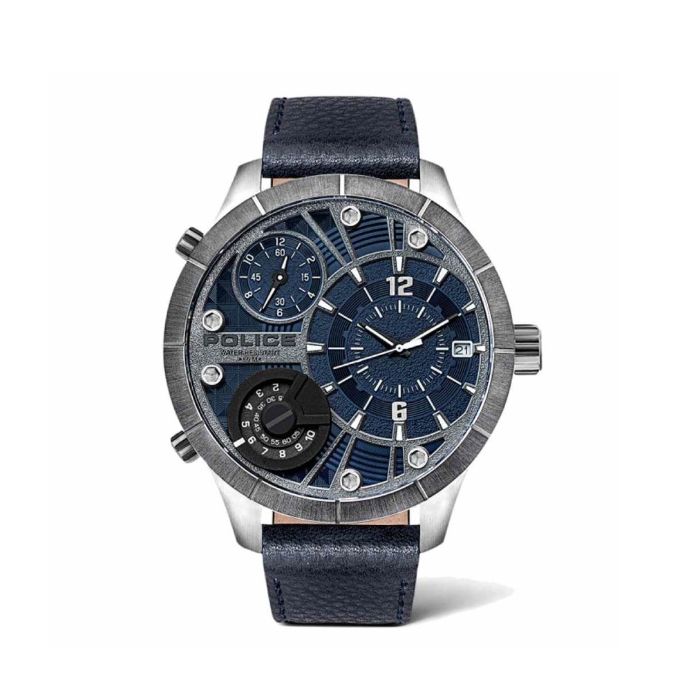 POLICE นาฬิกาข้อมือผู้ชาย Police Multifunction BUSHMASTER dark blue leather watch รุ่น PL-15662XSTU/03 นาฬิกาข้อมือ