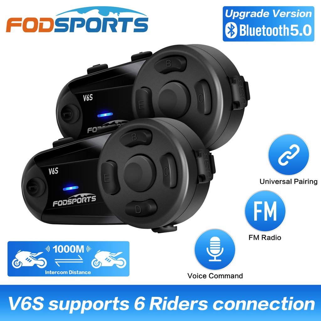 2PCS VIMOTO V6 Bluetooth Intercom Motorcycle Helmet Interphone Headset  Waterproof Wireless Bluetooth Moto Headset Interphone