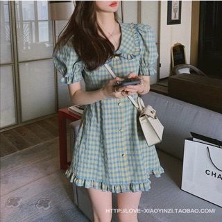 Apple Blue scott dress มินิเดรสลายสก็อตสีเขียวมิ้นท์