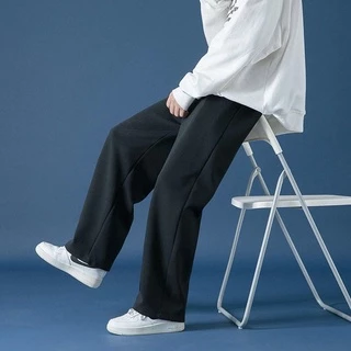 MANSTR กางเกงวอร์มขากว้าง ผ้าเรยอน แบบบาง ทรงหลวม ขนาดใหญ่ ไซซ์ S - 5XL กางเกงผู้ชายไซส์ใหญ สไตล์ฮิปฮอป สําหรับผู้ชาย กางเกงขายาวทรงตรง สีดํา สีเทา