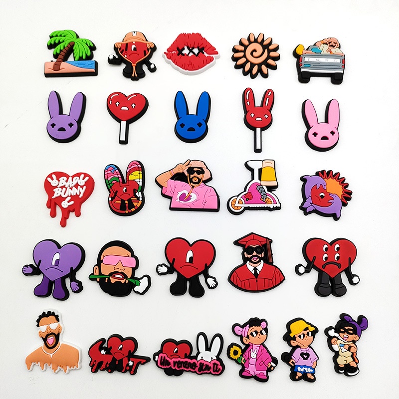 Crocs Pin bad bunny 1pcs การ์ตูน shoe charms Jibbitz pvc น่ารัก decorate sandals accessories diy ถอดได้ หัวเข็มขัดรองเท้าแตะของขวัญคริสต์มาส หัวเข็มขัด หนุ่มๆสาวๆสไตล์เดียวกัน