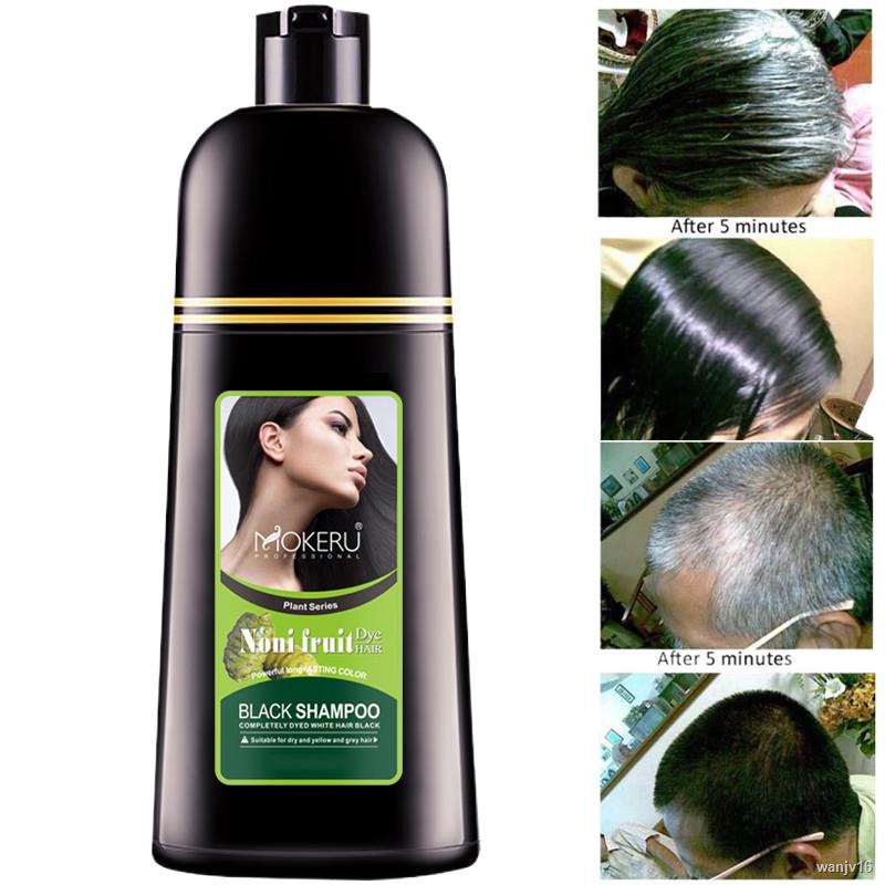 แก่นแท้◕Mokeru Organic Natural Fast Hair Dye Only 5 Minutes Noni Plant Essence Black Hair Color Dye Shampoo For Cover Gr