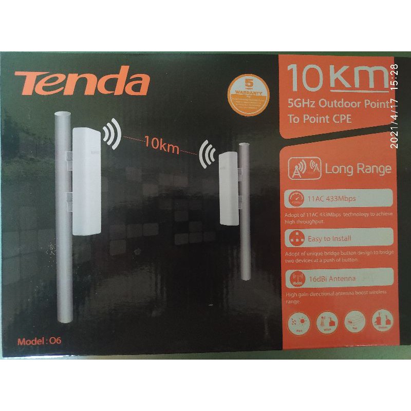 ถูกที่สุด Tenda O6 WifiP2P ยิงไวไฟ10กิโล ประกันศูนย์ไทย หมดประกัน 11/10/2568