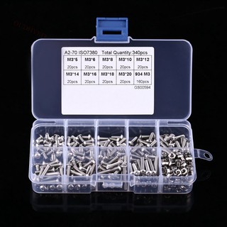 340pcs M3 Hex Socket Screw Nut Screws Nuts Assortment Kit Fastener