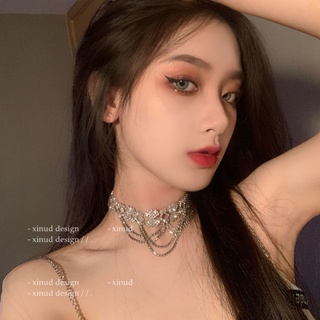 🔥Hot Sale/high-end อารมณ์เซ็กซี่ choker super flash rhinestone multi-layer พู่สร้อยคอชุดอุปกรณ์เสริมผู้หญิง