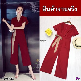 AK 4343 Jumpsuit คอวี แต่งสายผูก