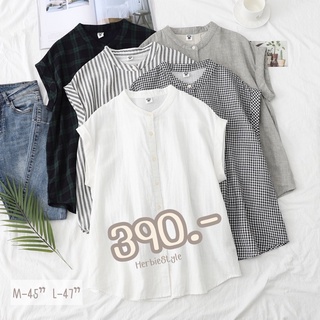 ลด120.-ใส่โค้ด “936Z7”🔥 คอจีน - พับแขน เสื้อสไตล์ญี่ปุ่น มูจิ มินิมอล ผ้าสาลู 2 ชั้น by Herbiestyle