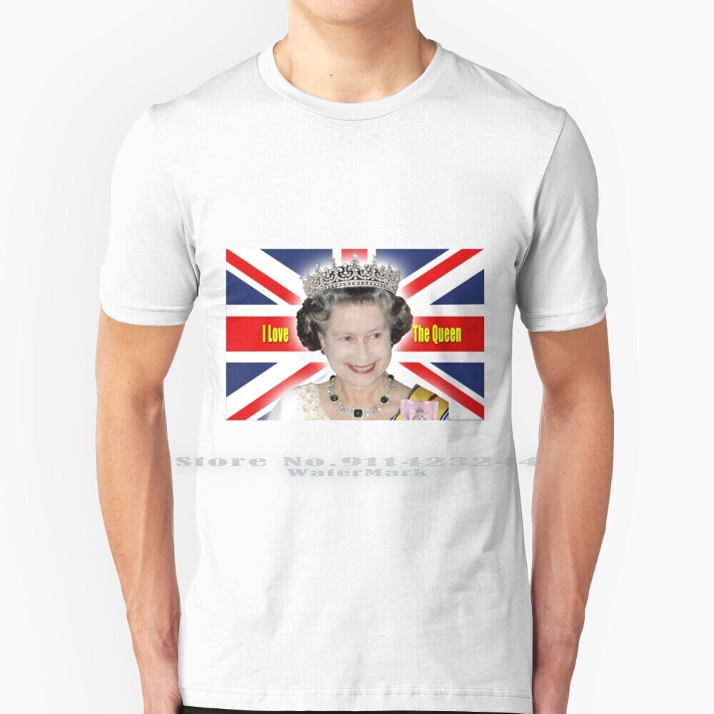เสื้อยืดคอกลมcrew neckเสื้อยืด ผ้าฝ้ายแท้ 100% พิมพ์ลาย I Love The Queen-Queen Elizabeth Ii สําหรับครอบครัวS-4XL