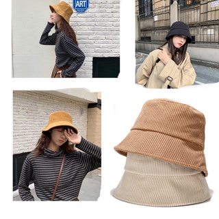 หมวกบัคเก็ต ผ้าลูกฟูก สีพื้น แบบเรียบง่าย หมวก สไตล์เกาหลี สําหรับผู้หญิง และนักเรียน