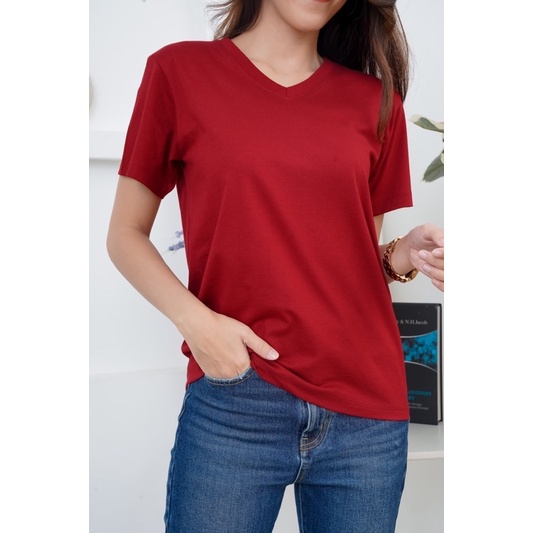 เสื้อยืด (สินค้าขายดี) (ออกใบกำกับภาษีได้) สีขาว คอกลม คอวี  (พร้อมส่ง สินค้าผลิตในไทย) - รูปที่ 3