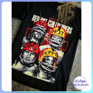 คอตต้อนคอกลมNTS 311 Red Hot Chilii Peppers เสิ้อยืดดำ เสื้อยืดชาวร็อค เสื้อวง New Type System NTS Rock brand Sz. S M L X