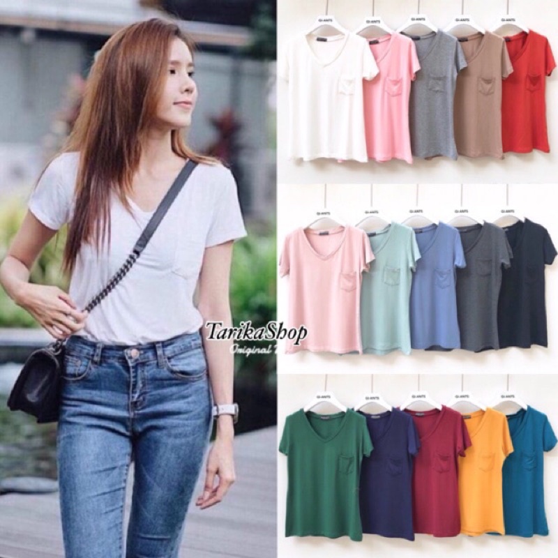 เสื้อยืดผ้าเรย่อนคอวี สาวอวบใส่ได้ ราคาถูก