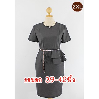 E2051-5-2XL-ชุดเดรสคนอ้วน สีดำ ผ้าโพลีเอสเตอร์ยืดเนื้อโฟม  กระโปรงทรงสอบ คอกลม(ไม่มีเข็มขัดและสร้อยนะคะ)