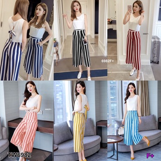 6982 Set เสื้อแขนกุด ผูกโบว์หลัง + กางเกงริ้ว Set: sleeveless top + bow tie + striped pants