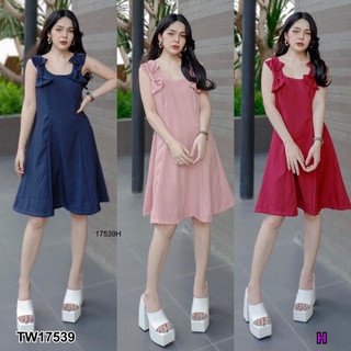 Dress เดรสแขนกุดไหล่ติดโบว์ 2 ข้าง ซิปหลัง ผ้าซาร่าสวย AP17539