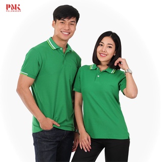 เสื้อโปโล สีเขียวเข้ม ขลิบขาว-เขียวอ่อน PK114 -PMK Polomaker