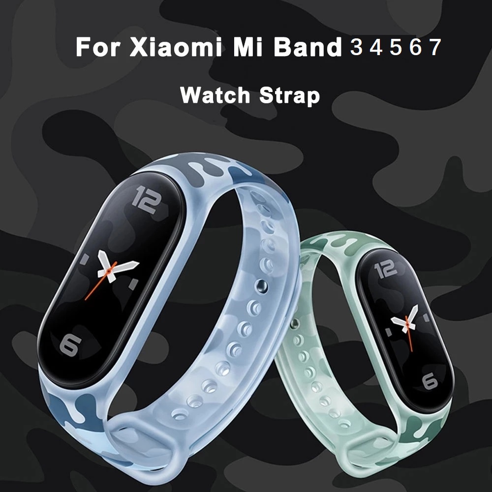 สายนาฬิกาข้อมือซิลิโคน แบบนิ่ม ลายพราง สีสันสดใส สําหรับ Xiaomi Miband Mi Band 3 4 5 6 7