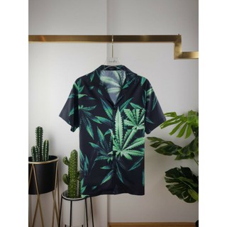 เสื้อฮาวาย เสื้อเชิ้ตลายใบกัญชา  สายควัน Cannabis เสื้อเดอะทอย เสื้อโอเวอร์ไซส์ เสื้อลายมินิมอล