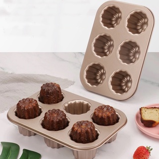 พิมพ์คาเนเล่ ถาดอบคาเนเล่ พิมพ์อบขนม Canele 6 ช่อง สีทองเคลือบเทฟร่อน (NON-STICK)