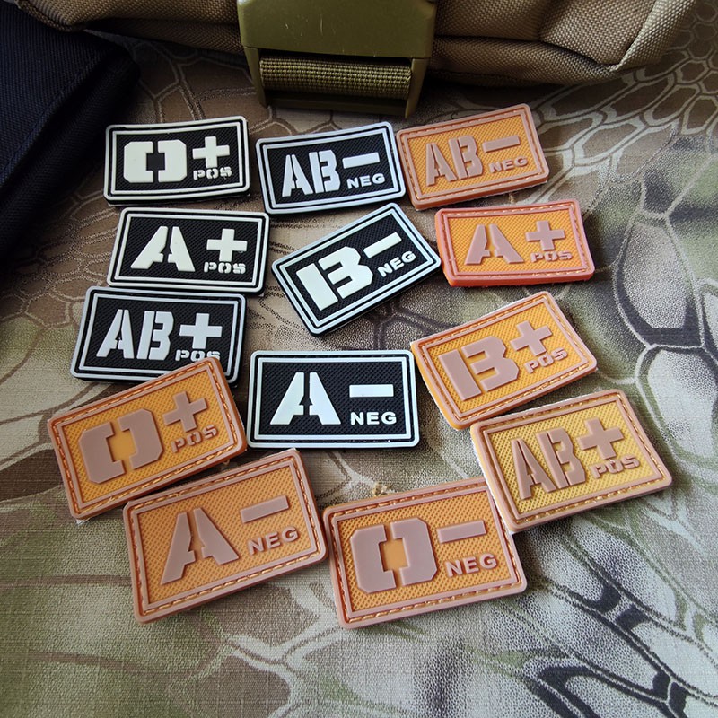 Night glow PVC badge ยุทธวิธีเลือดประเภทแถบ A + B + AB + POS plus AB + POS plus AB-negative NEG เลือ